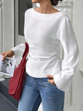 New Solid-Color Fashion Casual Ride-In Boat Collar Personalized Street Horn Long-Sleeved Top