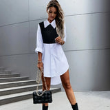 Zingj Hot Style Fall New Long Sleeve V Neck Button Splicing Shirt