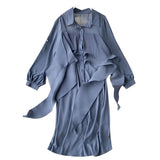 Zingj Shirt Female Designer Feel Minority Pleated Lotus Leaf Ribbon Loose Medium And Long Style Chiffon Dress
