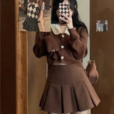 Vintage Brown Pleated Skirt Women Spring 2022 Korean Style Y2K High Waisted A-line Mini Skirts Preppy Style Girls