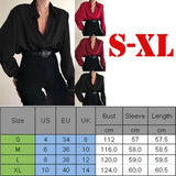 Button Blouses Turn Down Collar Shirts Office Lady Long Sleeve Casual Blouse Loose OL Shirt Baggy Tops Red/Wine Red