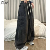 Full-length Jeans Women Loose S-3XL Wide Leg Streetwear Simple Distressed Boyfriend Unisex BF Ulzzang Vintage Korean