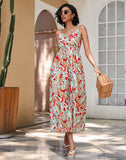 Zingj Women's Dress Station Summer Print Collection Waist Long Sling