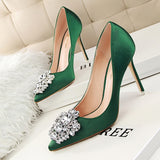 Zingj Korean Version Of Water Diamond Women's Shoes Thin Heel High Heel Sexy Show Thin Shallow Mouth Pointed Shiny Water Diamond With Buckle Single