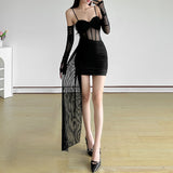 2025 Autumn And Winter New Women's Dress French Hottie Sexy Sling Mesh Splicing Perspective Waist