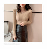 Zingj Autumn And Winter New Style Kengtiao Thin Knitted Blouse Woman V-Collar Slim Solid Color Cover Bottom