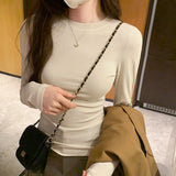 Round-Necked Solid Color Long-Sleeved Shoulder T-Shirt With A New Autumn And Winter Skinny Basic