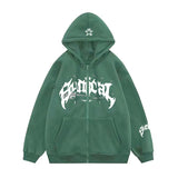 New Retro Zipper Sweater Gothic Letter Star Hoodie Trendy Men's Casual Outer