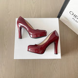 New Korean Version Of Single Shoes Waterproof Table Women's Shoes Coarse Heel High Heels Round Head With Patent Leather Princess Women's
