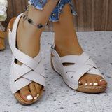 New Summer Women's Slope Heel Sandals Thick-Soled Buckle Sandals Round Head Solid Color Slope Heel