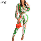 Femme Print Jacket & Trousers Office Lady Outfits Autumn Women two Pieces set Chain Print Button Coat & Pants Suit