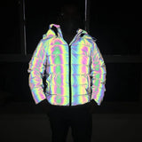 2024 Winter Clothing New Dazzling Color Reflective Cotton-Padded Clothes Thick Warm Coat Men And Women's Night Light Cotton-Padded Clothes Fashion-Outfit