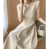 Summer Women One Piece Fashion Elegant Sleeveless Dress Office Lady Casual Solid Midi Dresses Female Clothes