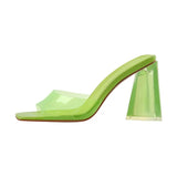 Onlymaker Women Square Toe PVC Slip on Clear High Heels Transparent Summer Concise Casual Party Dress
