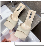 ZAR 2021 Summer New Yellow Fashion Square Toe High Heels Sexy Outer Wear Stiletto Muller Sandals And Slippers Women Luxury