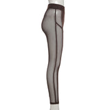 Mesh Sheer See Through Women Leggings Pants High Waist Striped Patchwork Leggings Skinny Pencil Pants Trousers