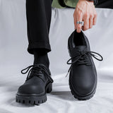 Zingj Wind Thick Round Derby Man Dark Small Leather Shoes Vintage Big Head Shoes