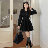 Zippers Women Dresses Mini Solid Korean Style Long Sleeve Elegant Leisure Soft Fashion Vintage Simple Streetwear