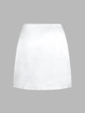 French Lace Trim Satin Skirt