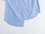 Autumn Style Stitched Striped Asymmetrical Loose Shirt