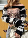 Striped Long Sleeve Bolero Knit Top- Outfit