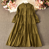 Zingj Temperament Aging Solid Color Simple Dress Autumn Dress Korean Version Fashion Bubble Long Sleeves Show Thin Button Long Skirt