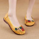Zingj Spring And Summer New Soft-Soled Low-Heeled Women's Shoes National Style Leather Flowers Women's Singles Shoes Comfortable And Soft Mother