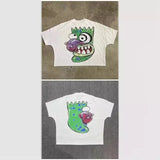 Street Cartoon Long Printed Short-Sleeved Y2K Summer Casual Loose Couple