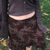 New Women's Dress Wish Summer Fashion Auricularia Auricula Side Mesh Brown Printed