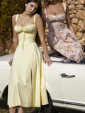 Women Floral Print Long Dress Summer Chic Short Sleeve Spaghetti Strap Split A Line Party Sundress Ladies Holiday Beach