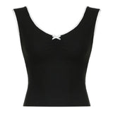 Trend Sweet And Spicy Style Small Sexy V-Collar Bow Splicing Color Slimming Vest T-Shirt 2024 Spring / Summer New