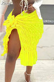 Pleated Woven Skirt for Women Sexy Oversized Casual Clothing Irregular Shape Side Lace Beach Style Female Outfits
