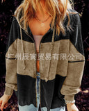 The Ins Fall Ladies Hooded Jacket ¡¤ Niche Make Old Cotton Hoodie Waffg Patchwork Loose Coat-Outfit
