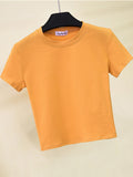 Crop Top T-Shirt Female Solid Cotton O-Neck Short Sleeve T-shirts for Women High Waist Slim Short Sport Femme
