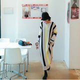 And Winter New Large Size Long Sweater Dress Women Loose Striped Knitted Sweater Korea Style Casual Knit Dresses