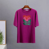 Summer Harajuku Floral Printed T Shirt Women Elegant 100% Cotton Graphic Tee Casual Oversized Plus Size Female