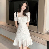 elegant bow white female mini dress summer party birthday festival cute sexy french romantic silk dress women