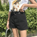 Women Summer Denim High-waist Pockets Large Size S-5XL Loose Slim Wide-leg Womens Short Korean Style All-match Chic