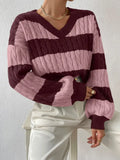 And Winter New Sweater Fashion Retro Stripe Knitted Shirt Languid Loose