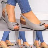Casual Sandals Women Wedges Sandals Pumps Ankle Buckle Open Toe Fish Mouth Med Summer Women Shoes Fashion 2023 Wedges