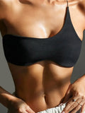 Women Summer Trendy Tank Tops Solid Color One-Shoulder Sleeveless Slim Crop Tops for Ladies