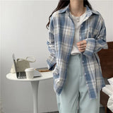 Vintage Oversized Plaid Long Sleeve BlouseOutfit