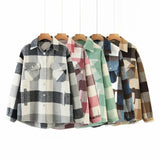 New Autumn Sanded Blouse Women's Lapel Single-Breasted Plaid