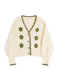 Autumn New Sweet Flowers V-neck Long Sleeve Button Knitted Coat Sweaters Harajuku Women Cardigan Fashion Korean Knitted