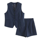 Summer Leisure Vest Set Linen-Blend Loose Vest + Shorts Set Women