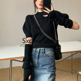 Spring Knitted Sweater Women Casual Design Long Sleeve Pure Color Slim O-Neck Pullover Korean Y2k Crop Tops Office