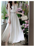 White Midi Dress for Women 2023 New Summer Korean Chic Sleeveless Casual Slim Female Clothes Beach Holiday Vintage