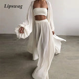 Soft Women Three Piece Set Fashion Wrap Cardigan Tops And High Waist Pants Suit Female Casual Simple Tracksuits