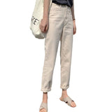 Zingj Waist Jeans Female 2024 New Autumn Thin Model Versatile Show Thin Loose Straight Tube Nine Points Trend White Pants-Outfit