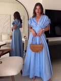 Elegant 3d Flower Pleated V Neck Long Dresses Women 2024 New Off Shoulder Sleeveless Maxi Dress Ladies Vacation